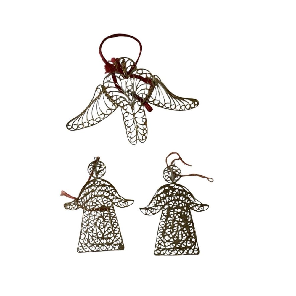Vintage Wire Filigree Angel Ornaments Christmas Set of 3